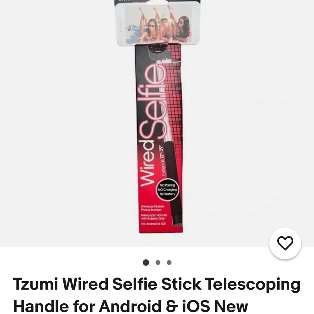 Tzumi Wired Selfie Stick Telescoping Handle – Pink & Black